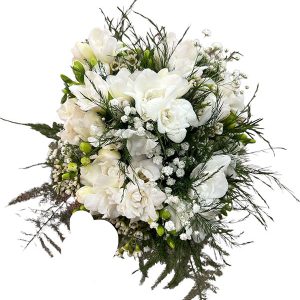 Ramo de novia freesia con paniculata, asparagus, esparraguera y paniculata