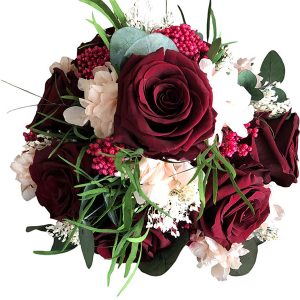 Ramo de novia preservado en tonos rojos